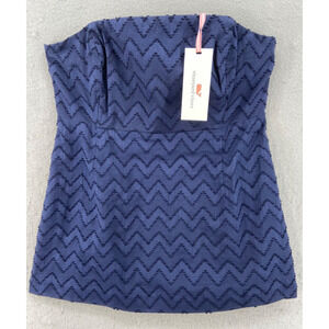 NWT Vineyard Vines Shirt Womens Sz 2 Navy Blue Chevron Eyelet‎ Strapless Top $98
